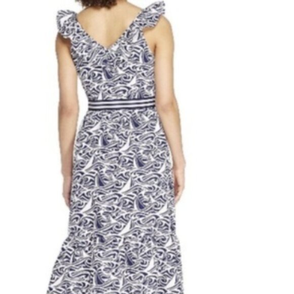 Vineyard Vines Navy and White Patterned Midi Dress - Picture 2 of 10
